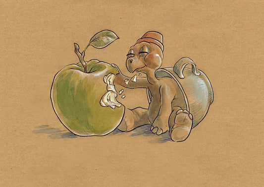 Læsepadden Pede spiser æble